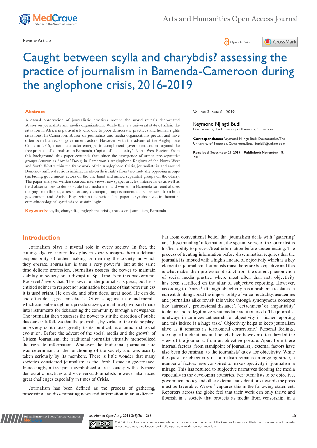 Assessing the Practice of Journalism in Bamenda-Cameroon During the Anglophone Crisis, 2016-2019