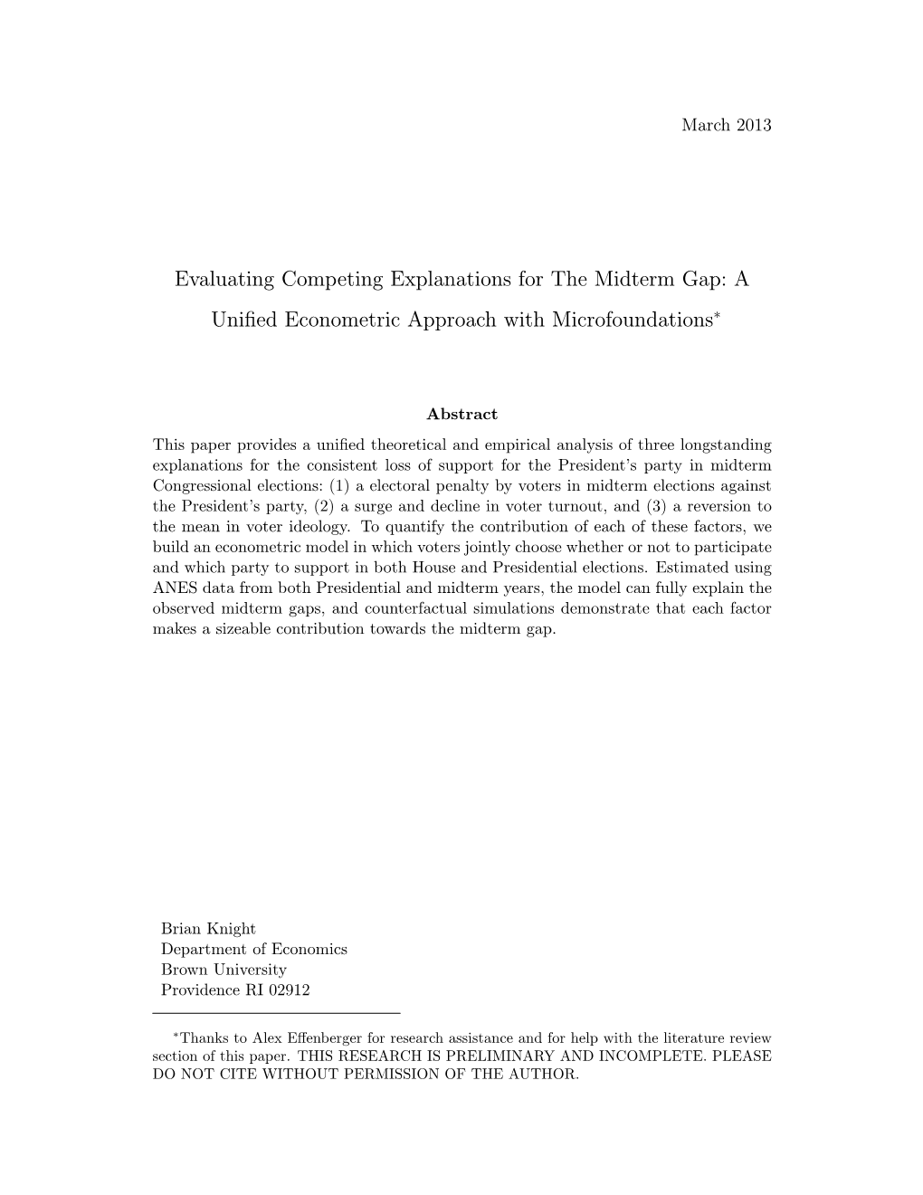 Evaluating Competing Explanations for the Midterm Gap: A