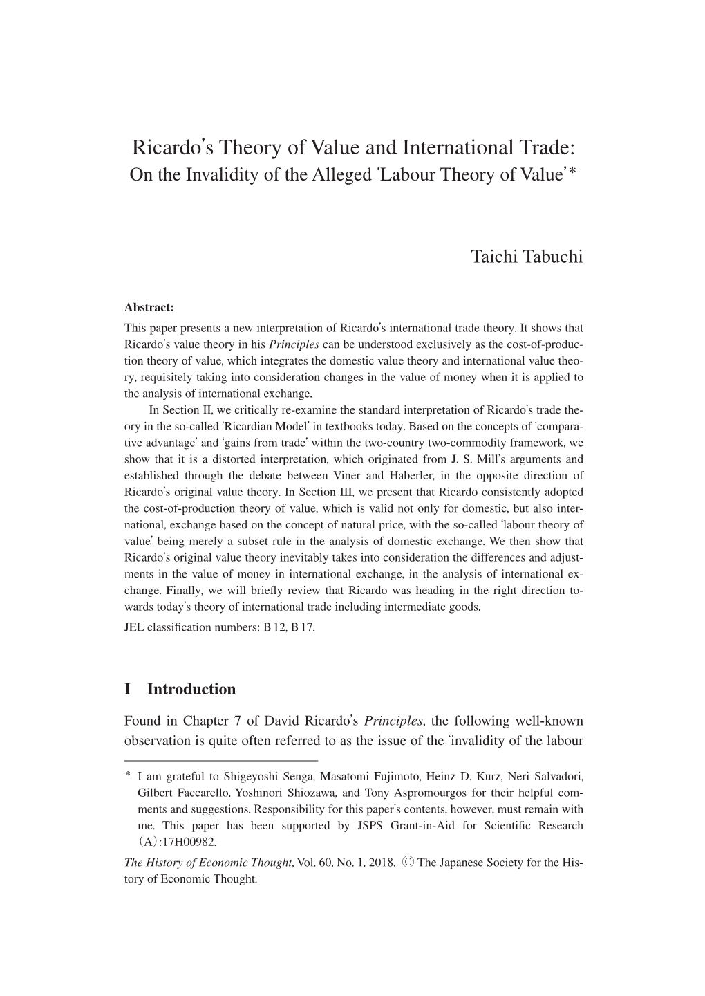 Ricardos Theory of Value and International Trade