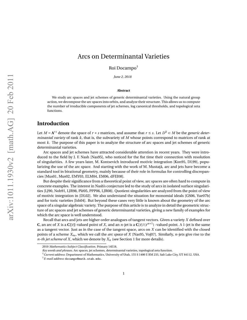 Arcs on Determinantal Varieties