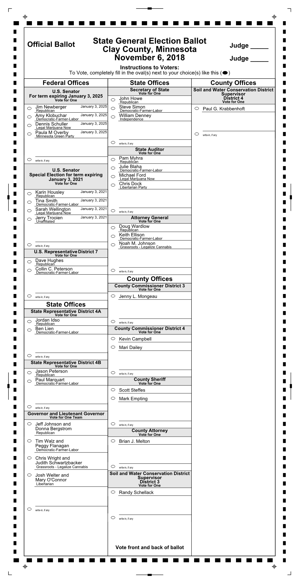 State General Election Ballot