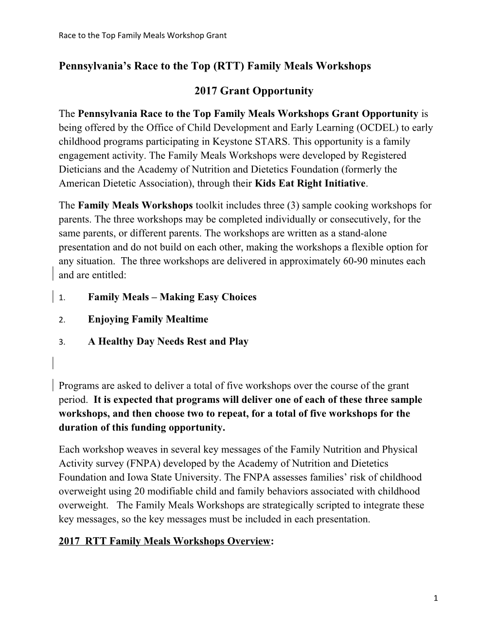 Grant Announcement PA Family Meals Workshops Project (2014-15)