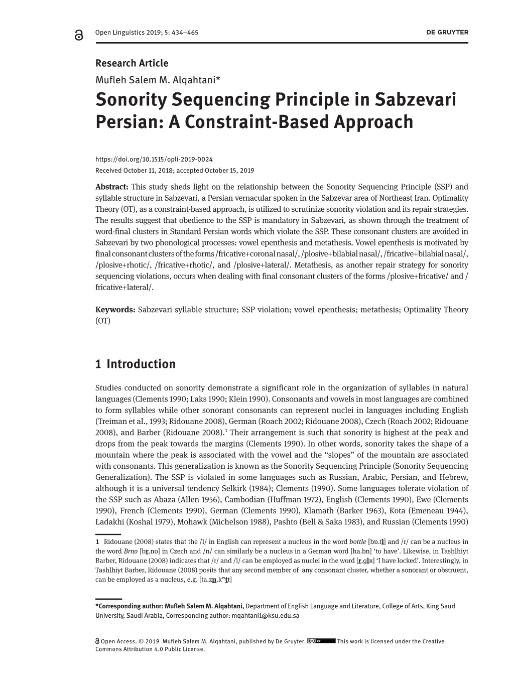 Sonority Sequencing Principle in Sabzevari Persian: a Constraint-Based Approach