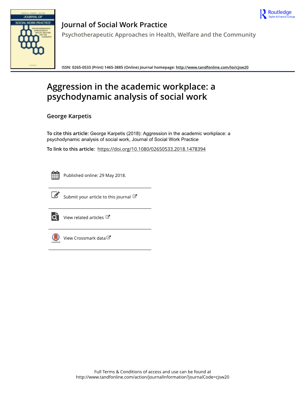 Aggression in the Academic Workplace: a Psychodynamic Analysis of Social Work