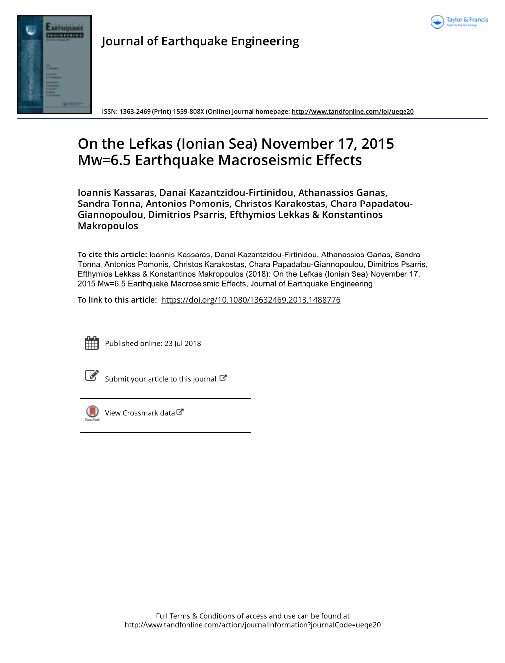 On the Lefkas (Ionian Sea) November 17, 2015 Mw=6.5 Earthquake Macroseismic Effects