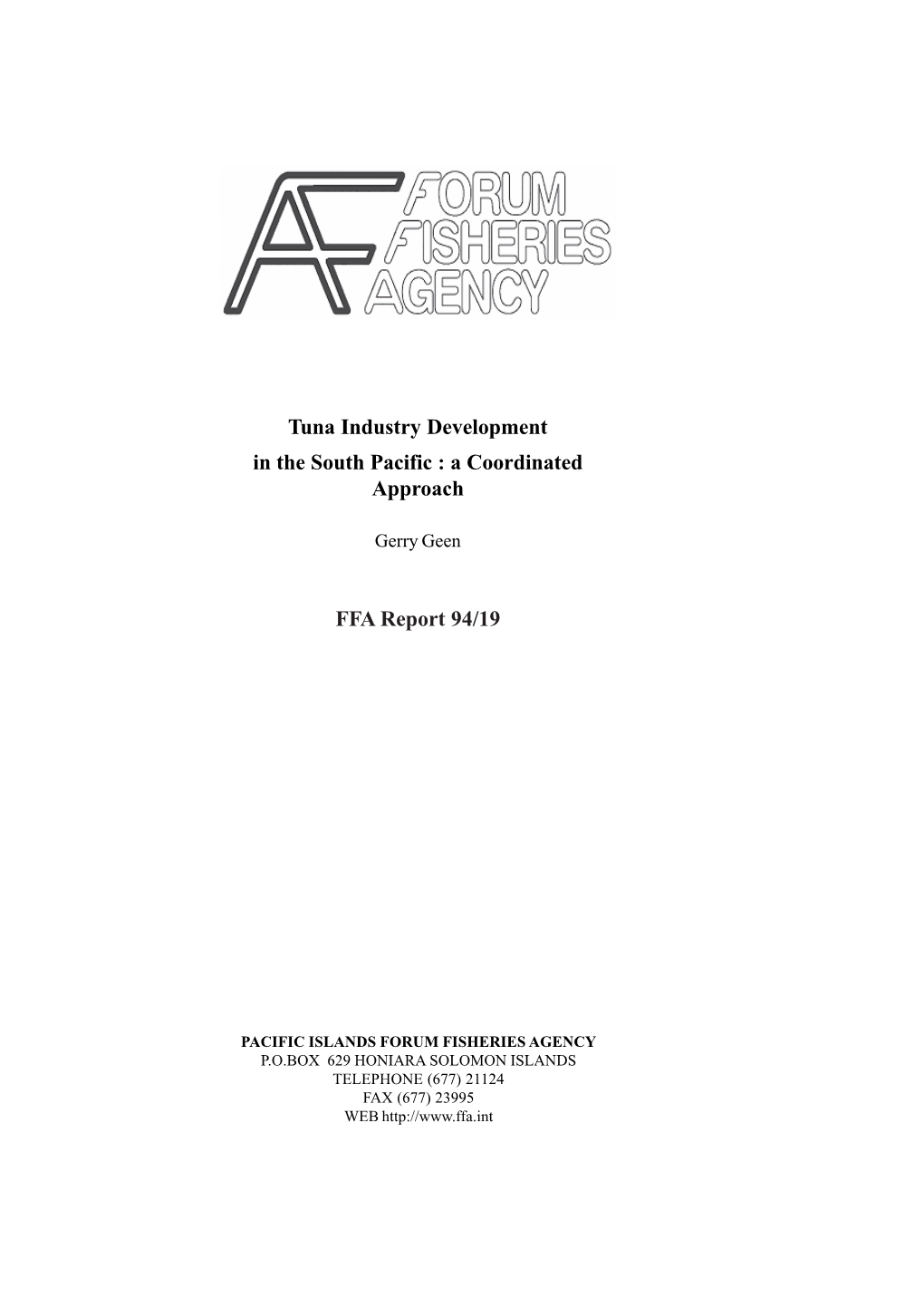 FFA Report 94/19 Tuna Industry Development in the South Pacific