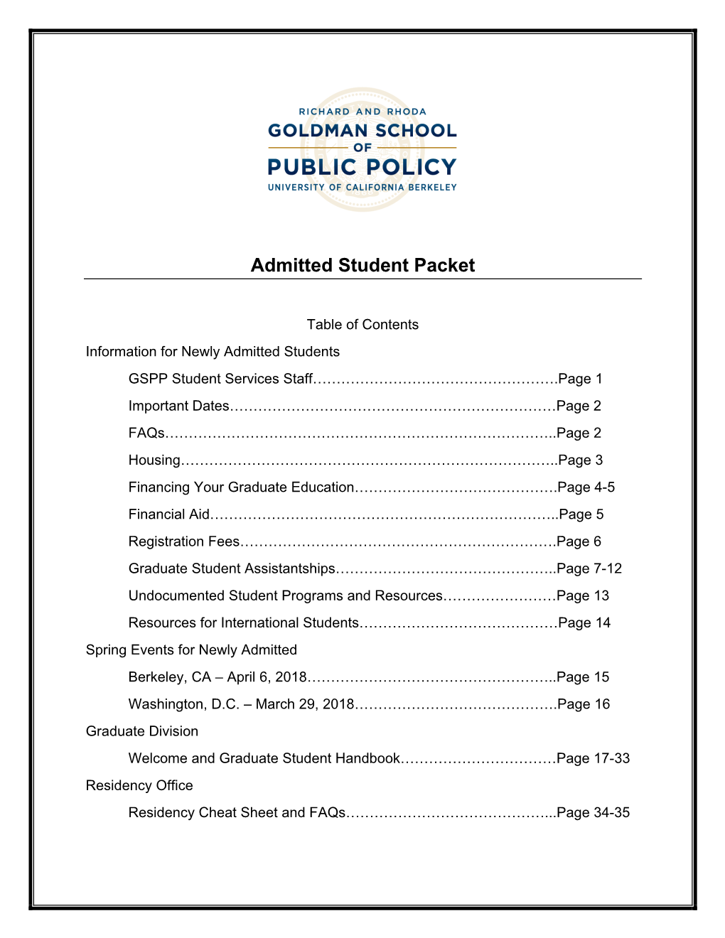 Admitted Student Packet