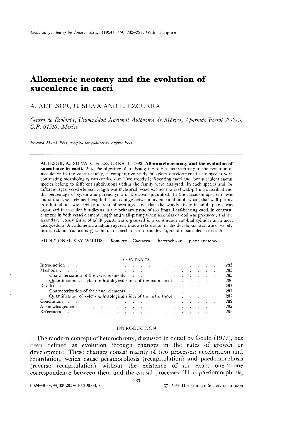 Allodletric Neoteny and the Evolution of Succulence in Cacti