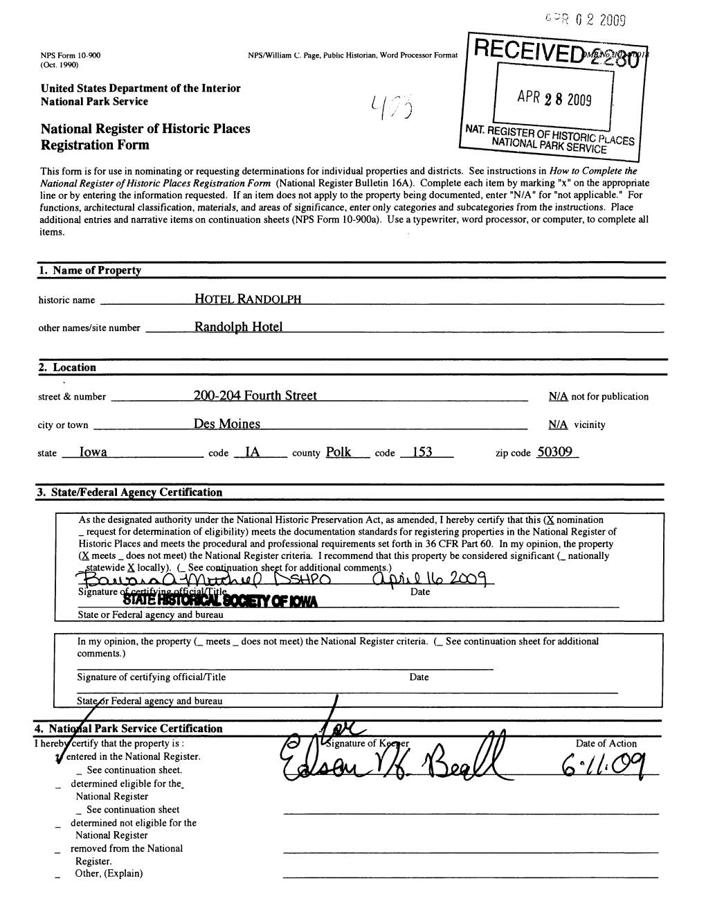 PR 2 8 2009 National Register of Historic Places Registration Form