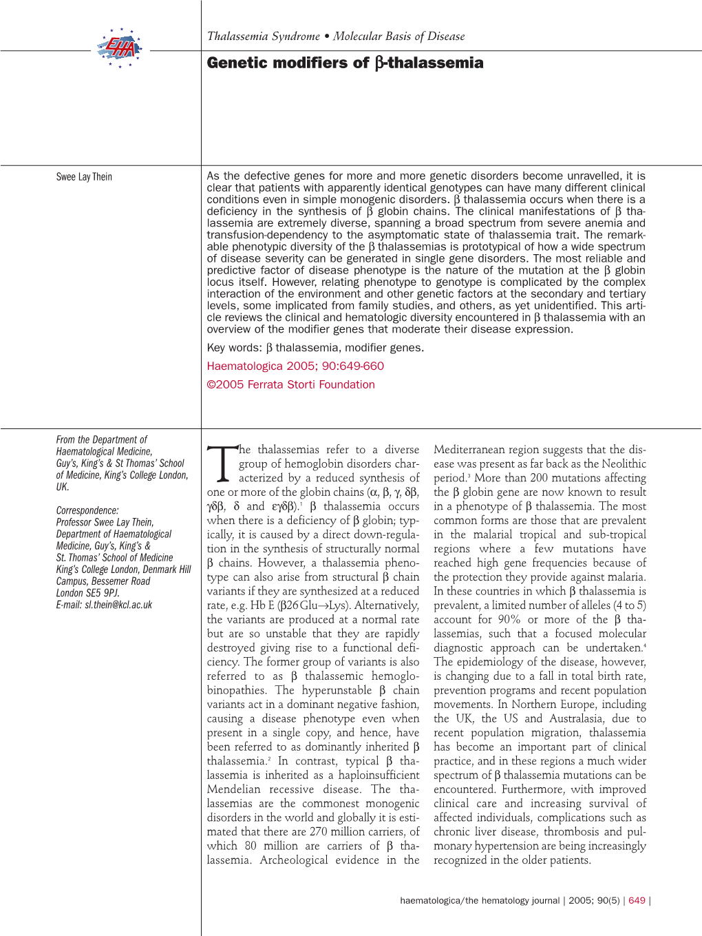 Genetic Modifiers of B-Thalassemia