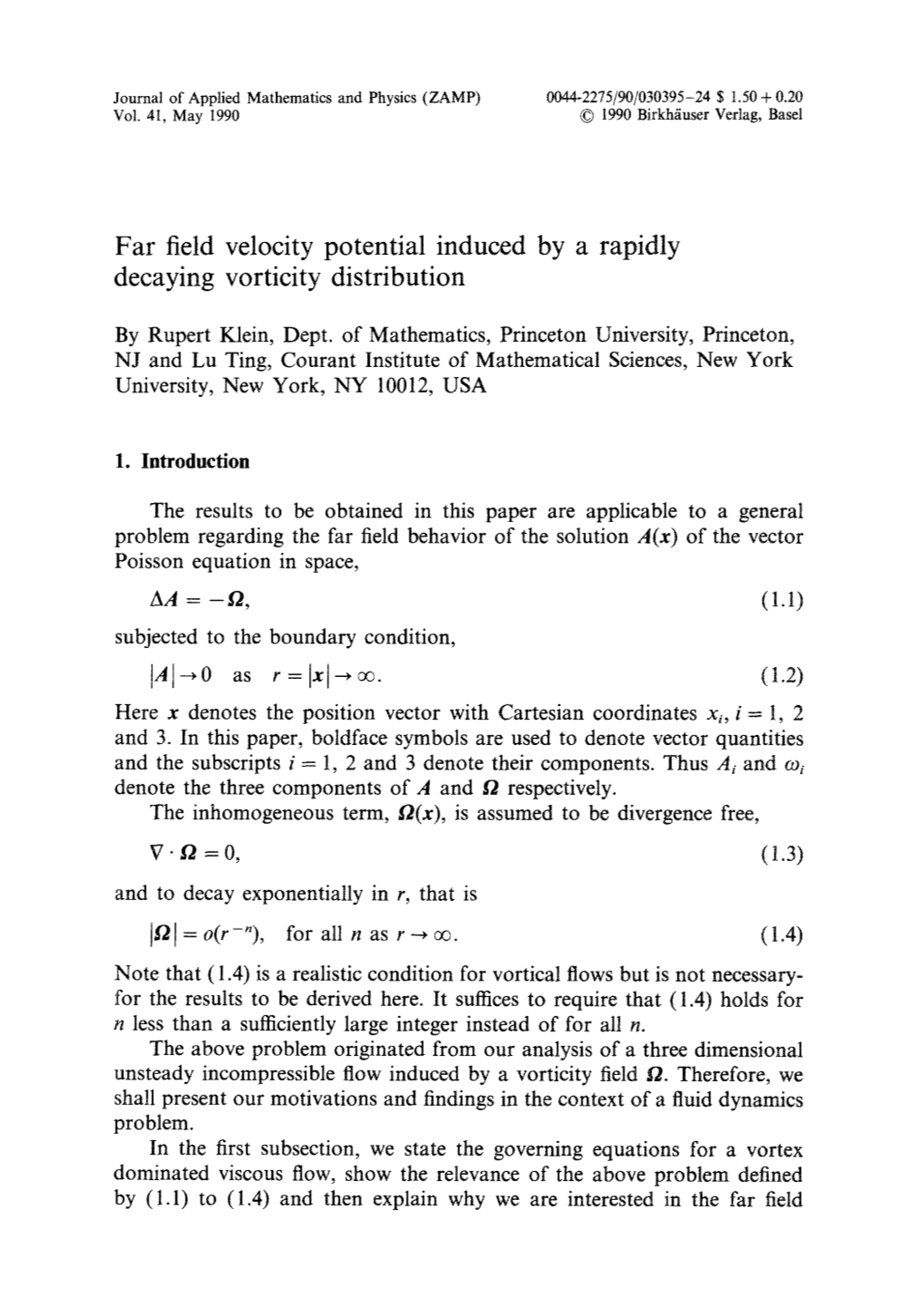 Far Field Velocity Potential Induced by a Rapidly Decaying Vorticity Distribution