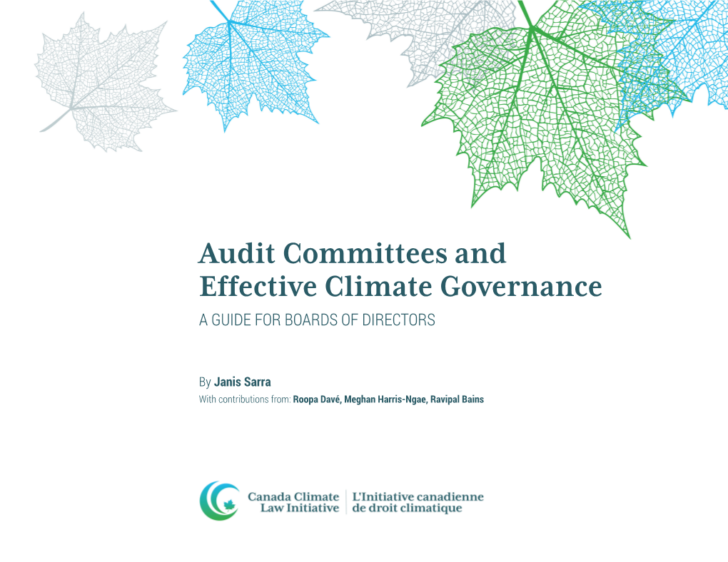 Audit Committees and Effective Climate Governance a GUIDE for BOARDS of DIRECTORS