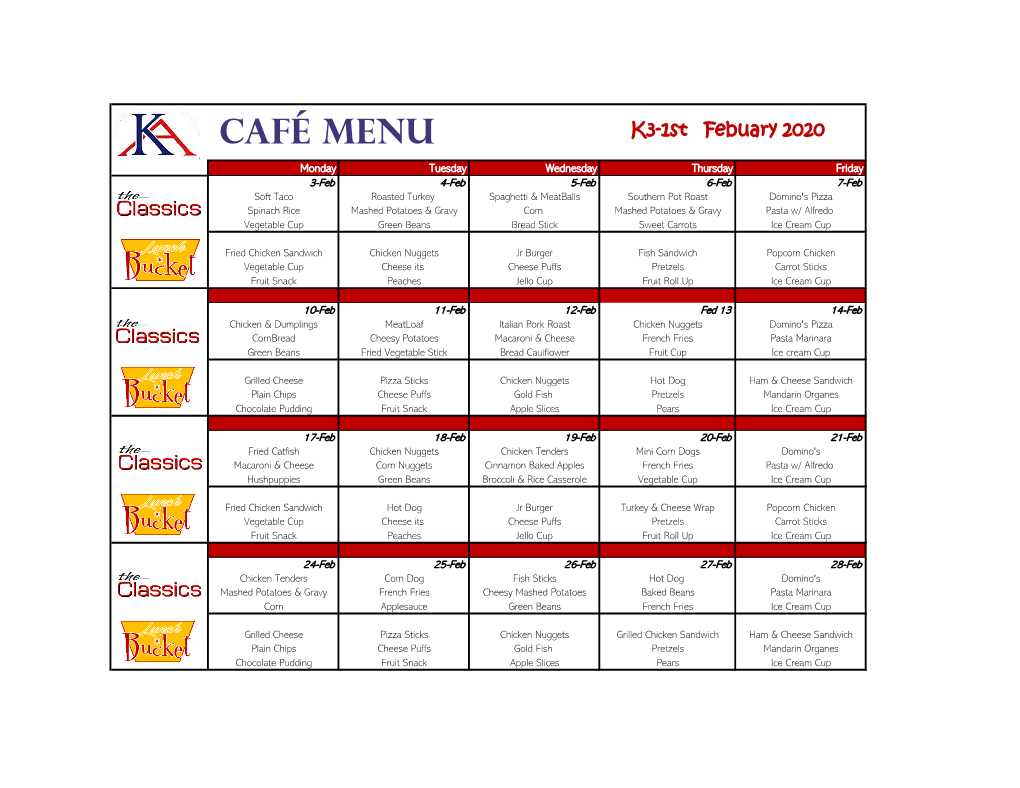 Café MENU K3-1St Febuary 2020