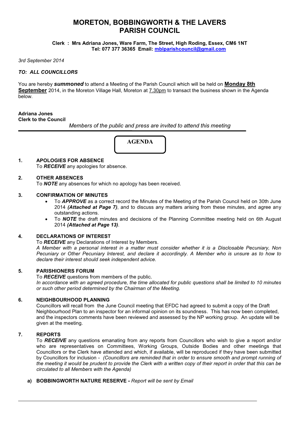 Moreton, Bobbingworth & the Lavers Parish Council