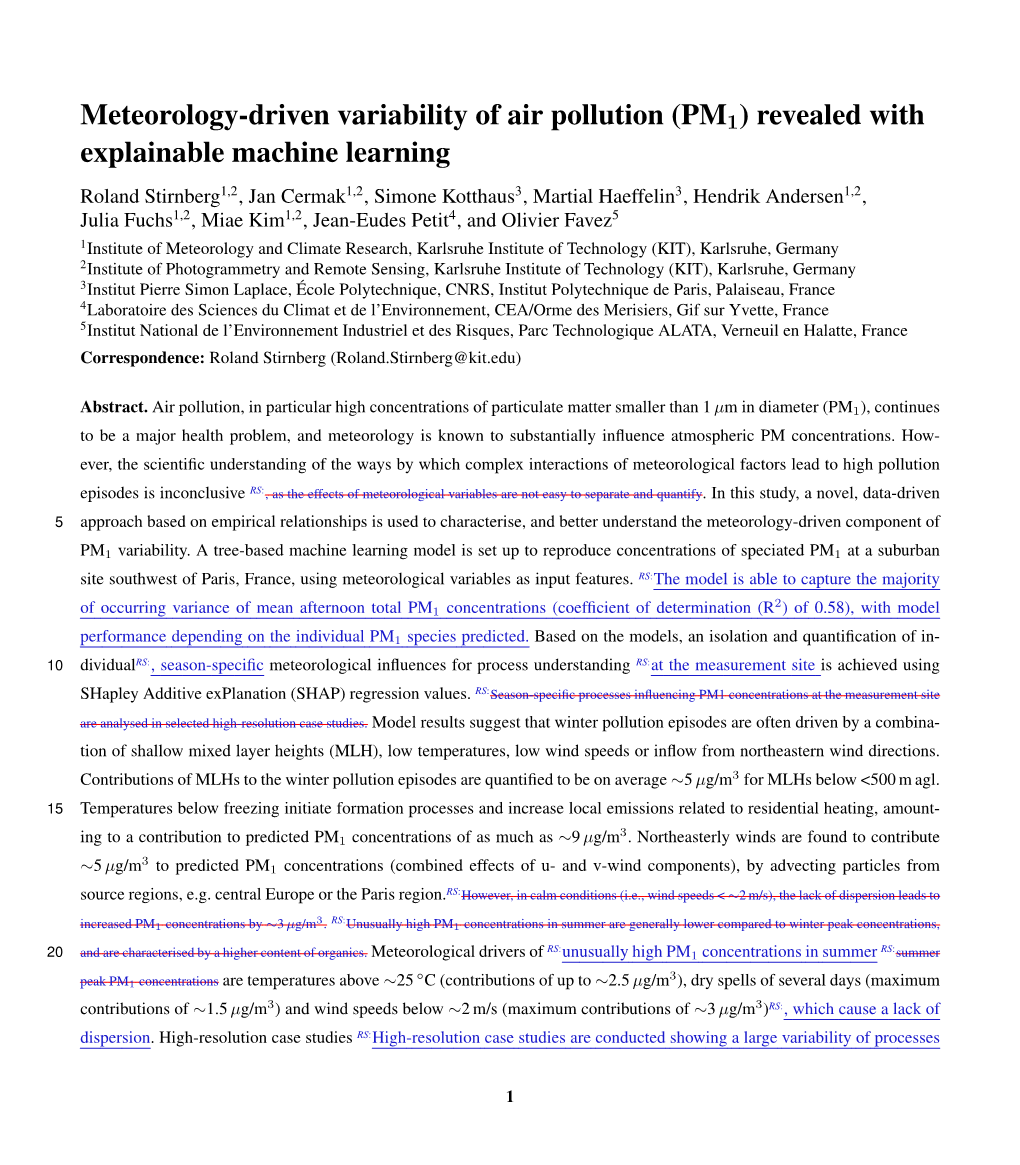 Meteorology-Driven Variability of Air Pollution (PM1