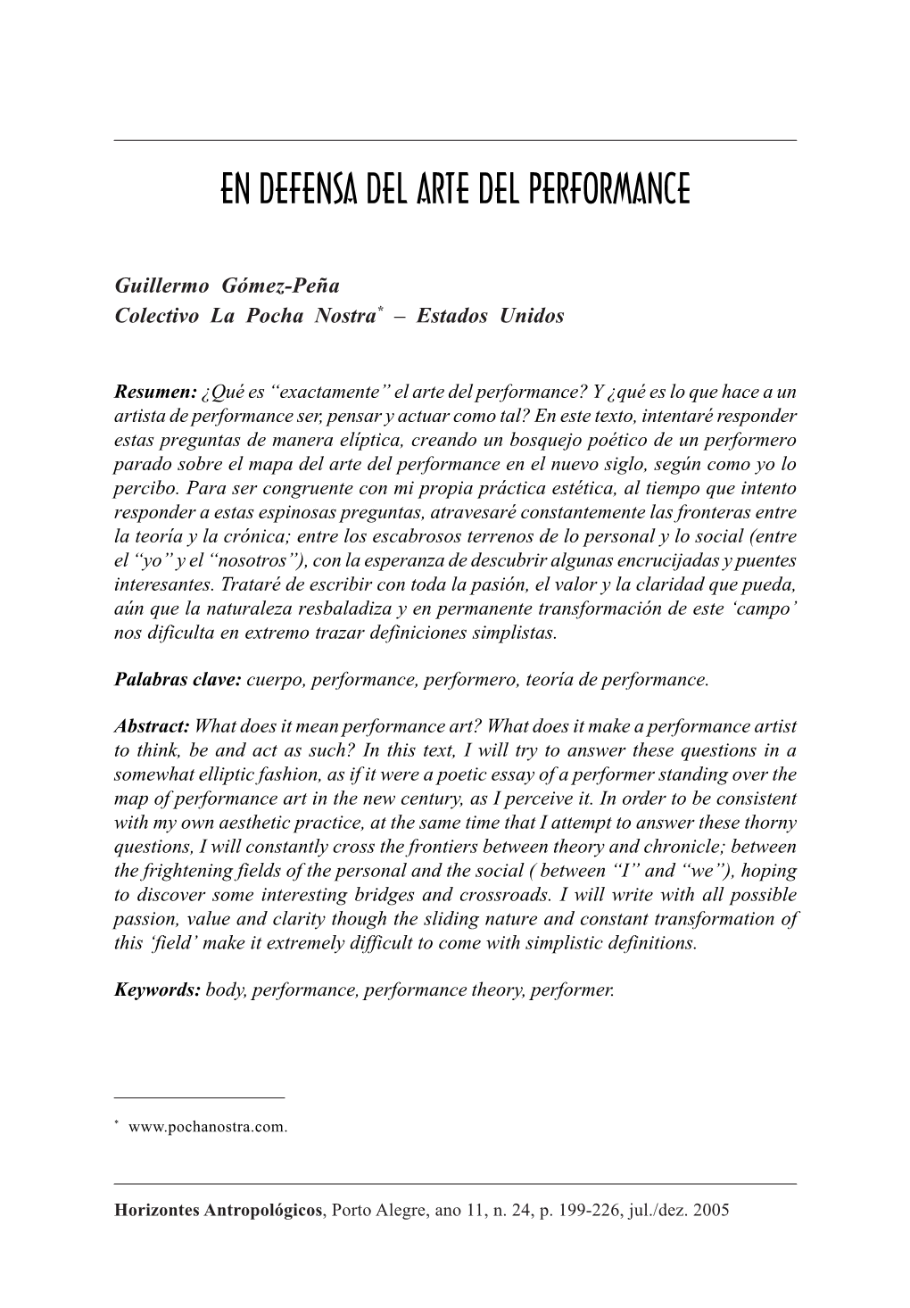 En Defensa Del Arte Del Performance 199 EN DEFENSA DEL ARTE DEL PERFORMANCE