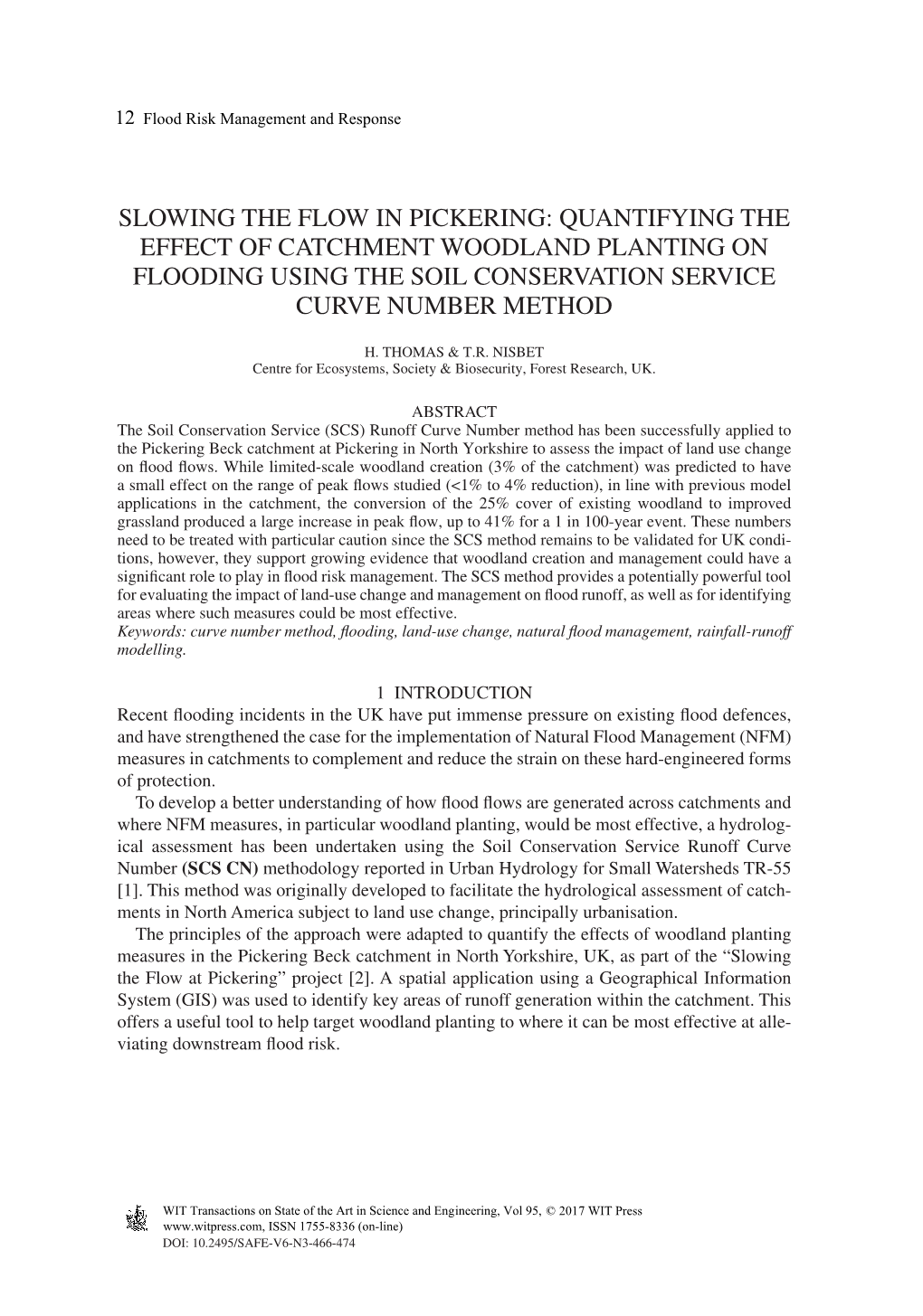 Slowing the Flow in Pickering: Quantifying the Effect of Catchment Woodland Planting on Flooding Using the Soil Conservation Service Curve Number Method