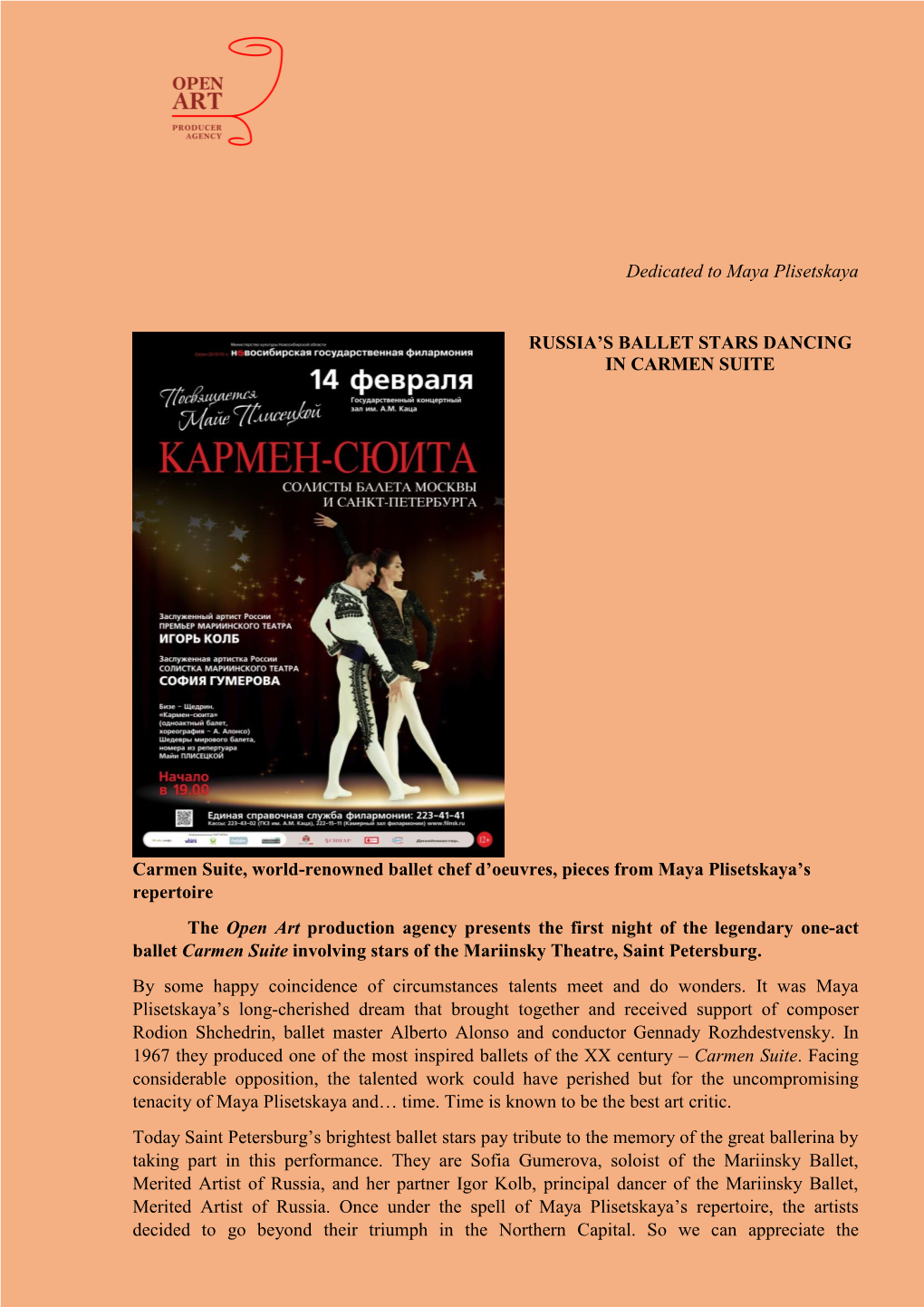 Dedicated to Maya Plisetskaya RUSSIA's BALLET STARS