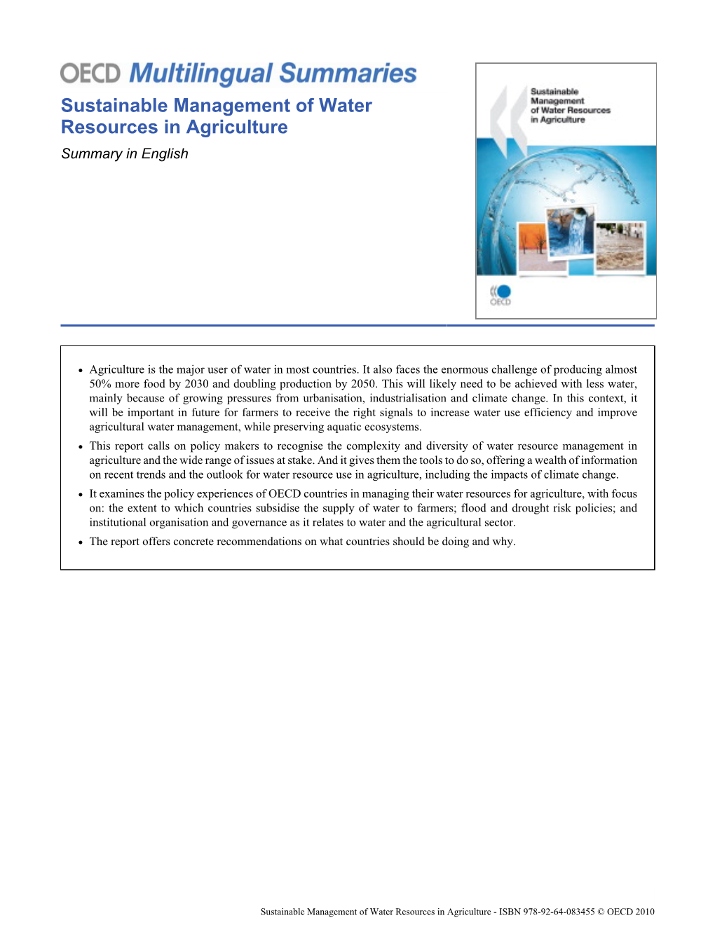 Sustainable Management of Water Resources in Agriculture Summary in English