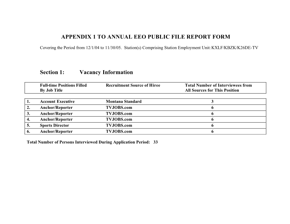 Annual Eeo Public File Report Form Appendix 1