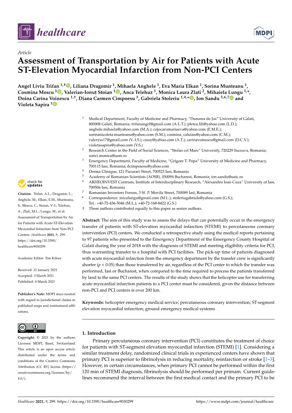 Assessment of Transportation by Air for Patients with Acute ST-Elevation Myocardial Infarction from Non-PCI Centers