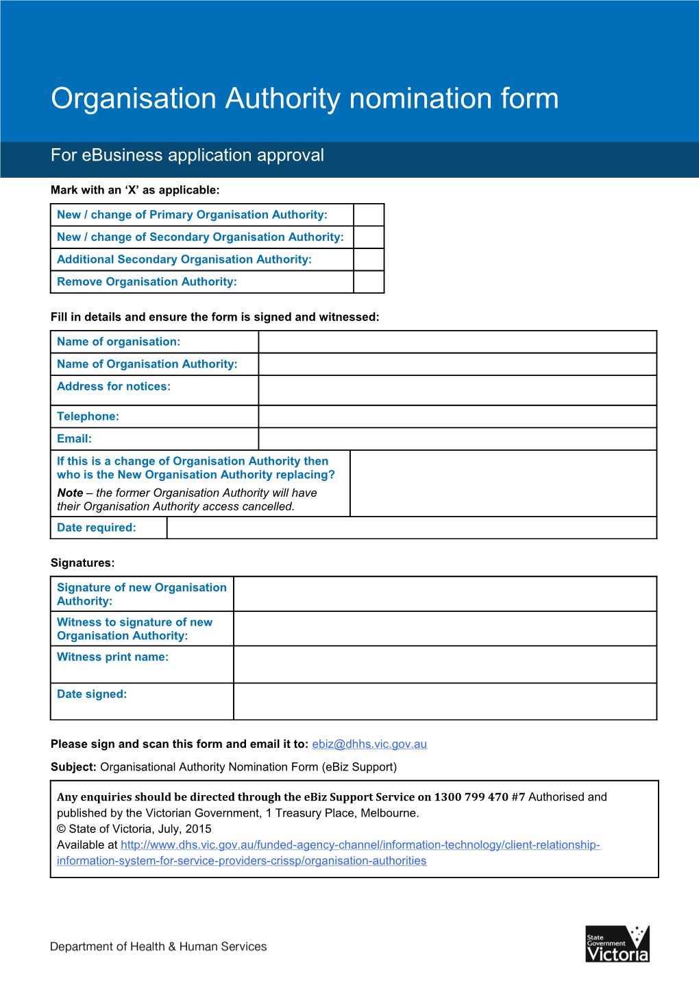 Organisation Authority Nomination Form