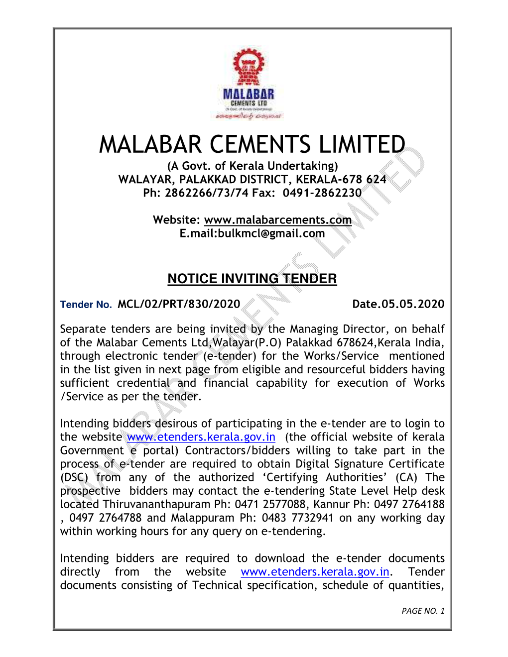 MALABAR CEMENTS LIMITED (A Govt