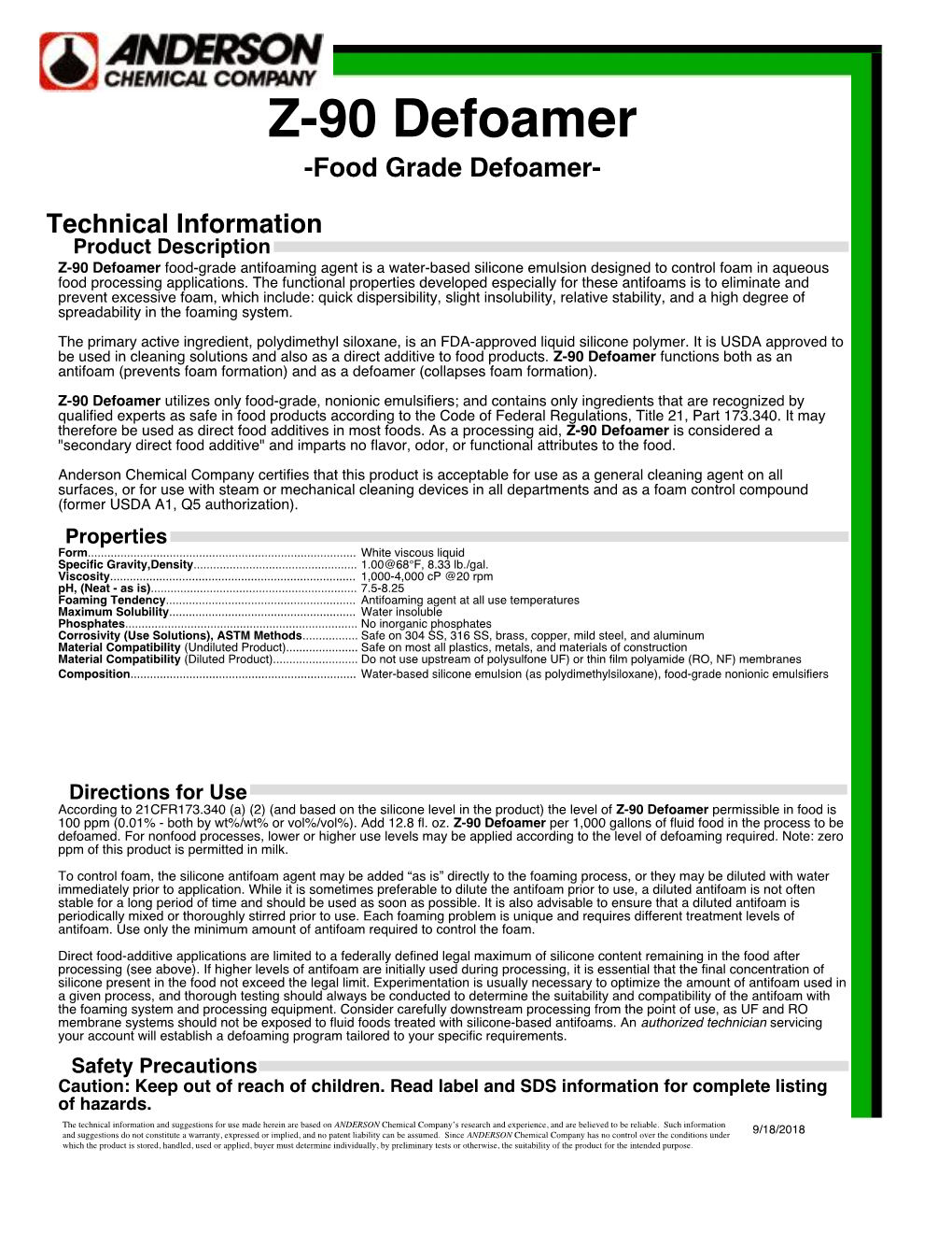 Z-90 Defoamer -Food Grade Defoamer