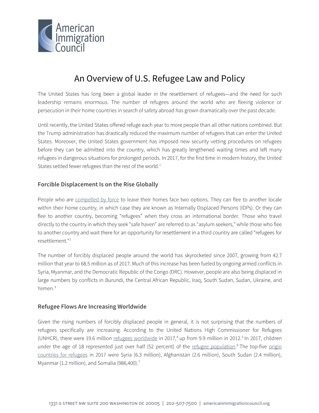 An Overview of U.S. Refugee Law and Policy
