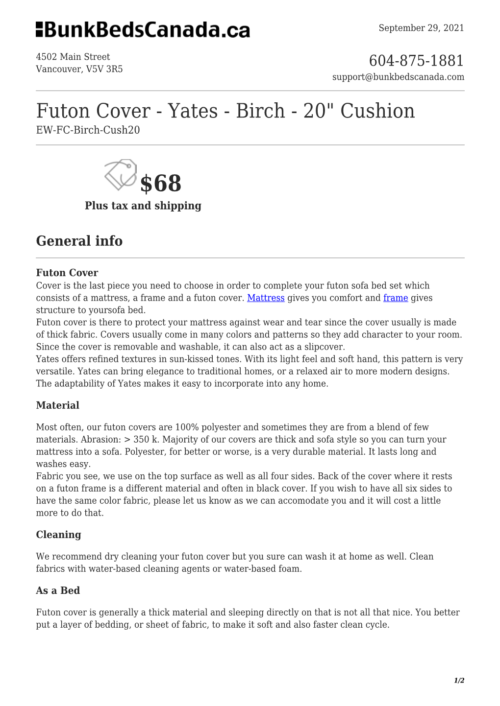 Futon Cover - Yates - Birch - 20