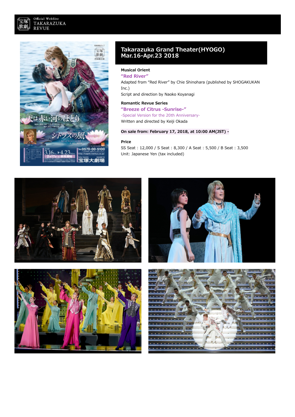 Takarazuka Grand Theater(HYOGO) Mar.16-Apr.23 2018