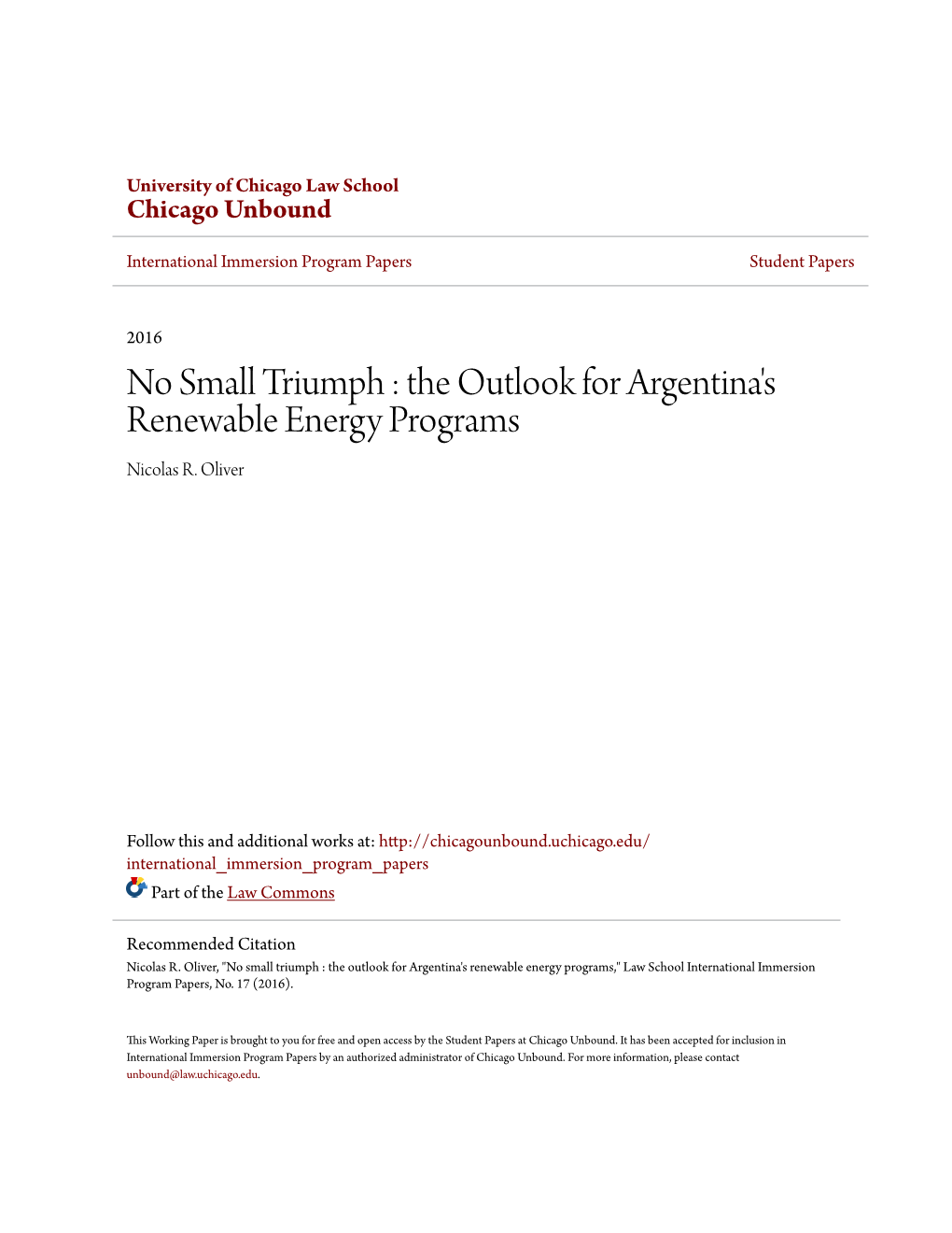 The Outlook for Argentina's Renewable Energy Programs Nicolas R