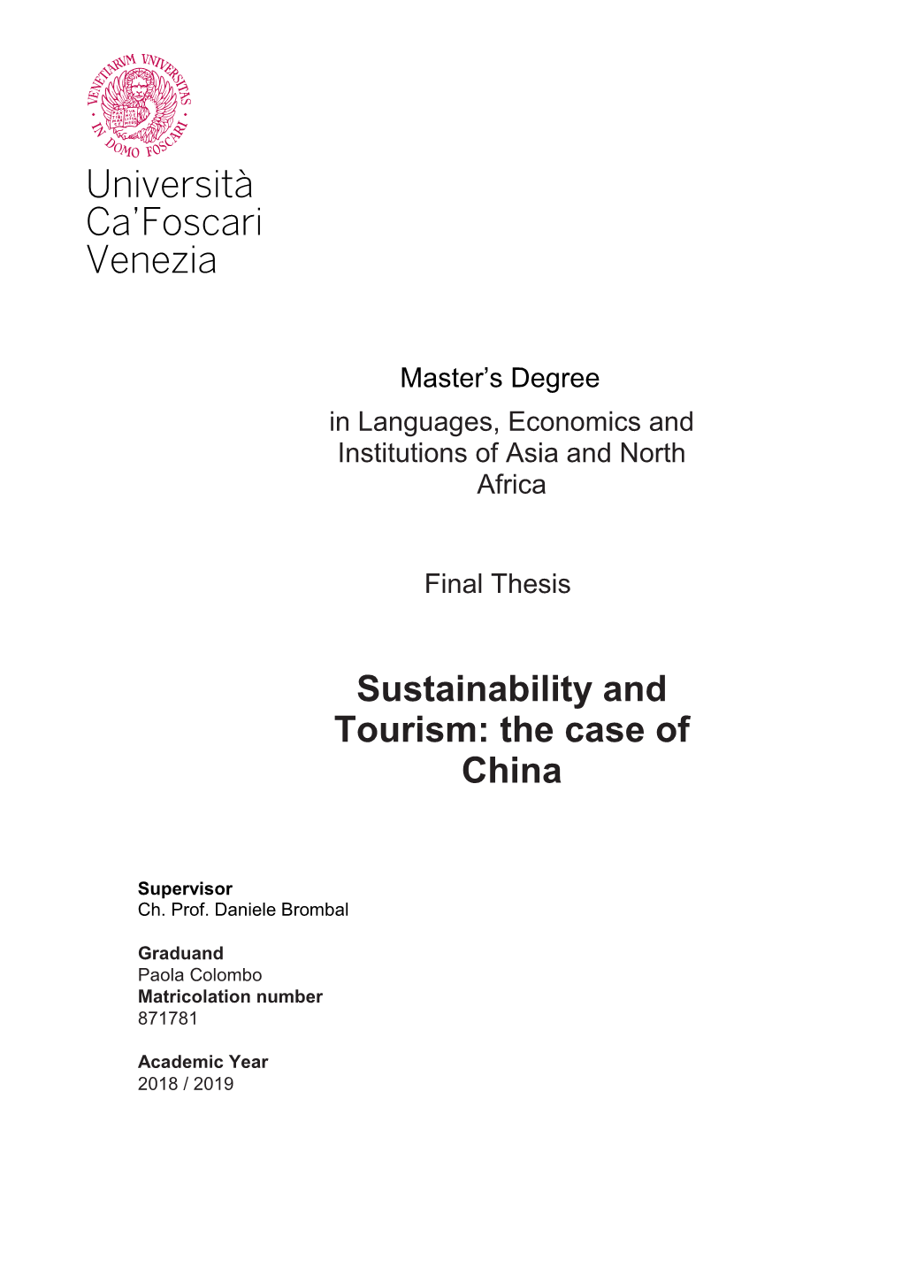 Sustainability and Tourism: the Case of China