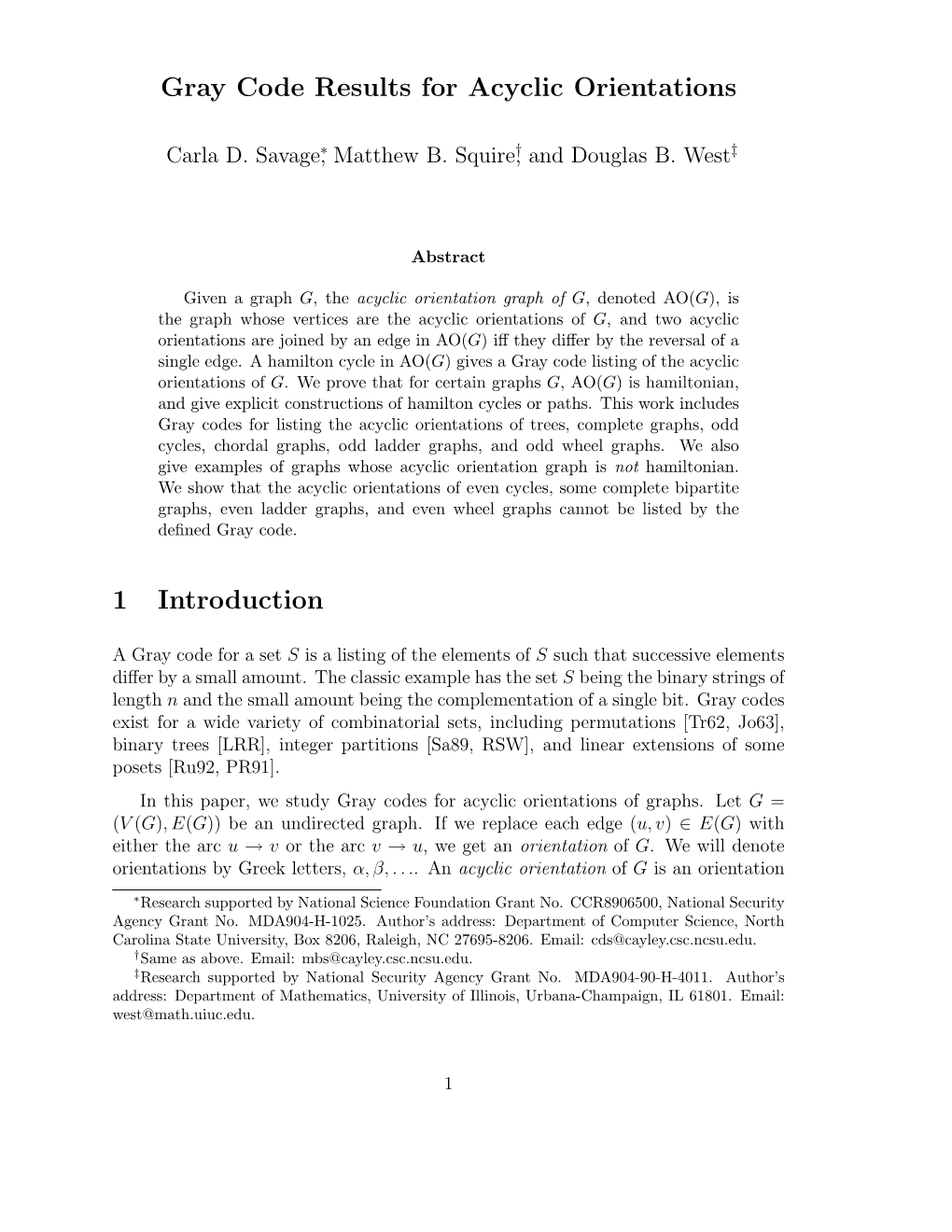 Gray Code Results for Acyclic Orientations 1 Introduction