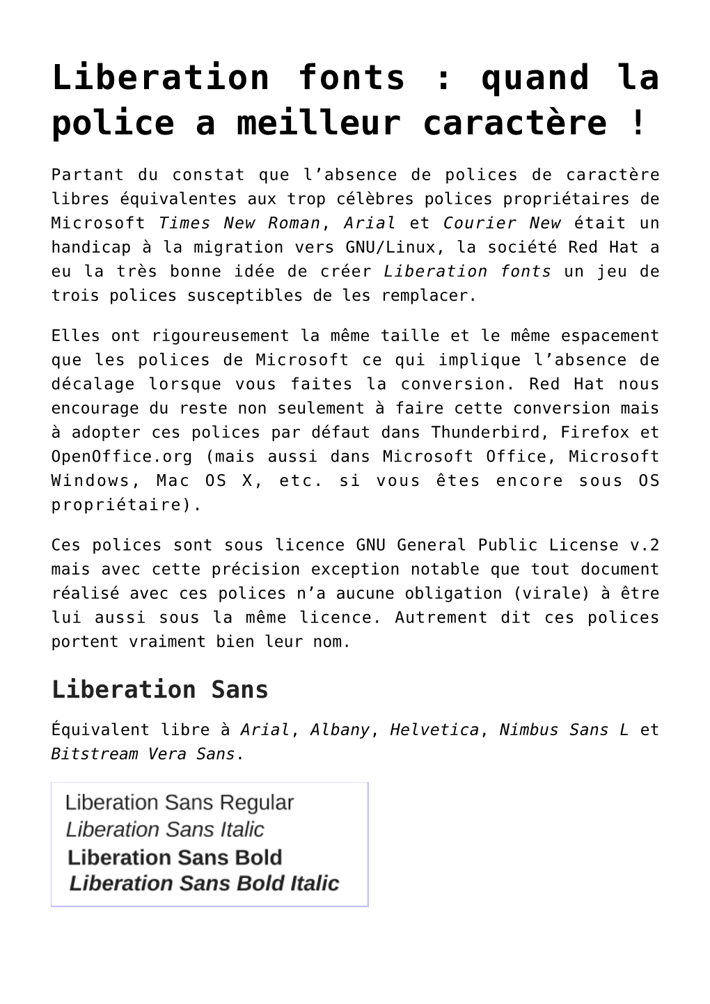 Liberation Fonts&#160;: Quand La Police a Meilleur