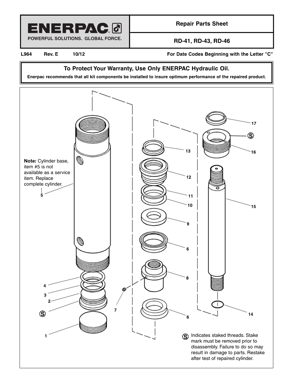 Repair Parts Sheet RD-41, RD-43, RD-46