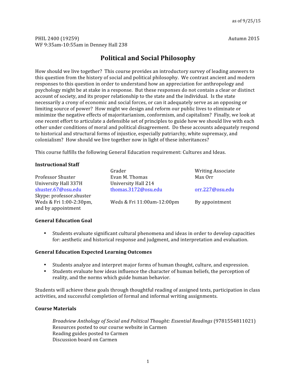 Political and Social Philosophy