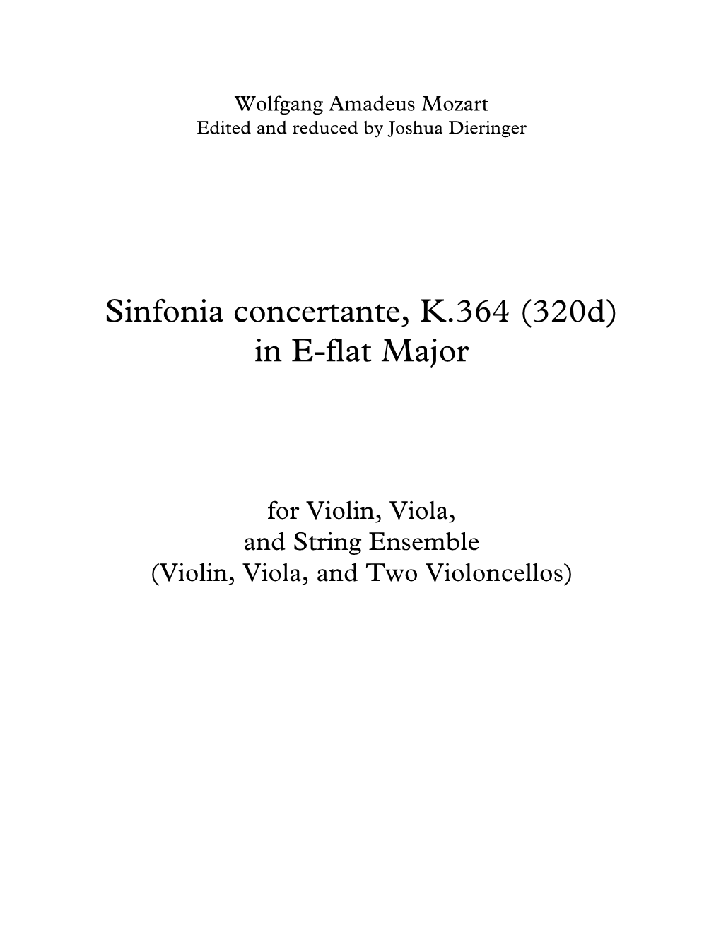 Sinfonia Concertante for Violin, Viola, and String Ensemble, K