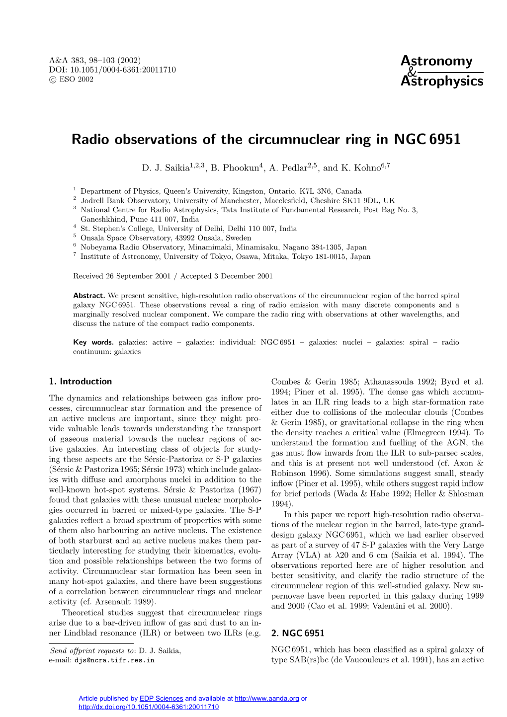 Radio Observations of the Circumnuclear Ring in NGC 6951