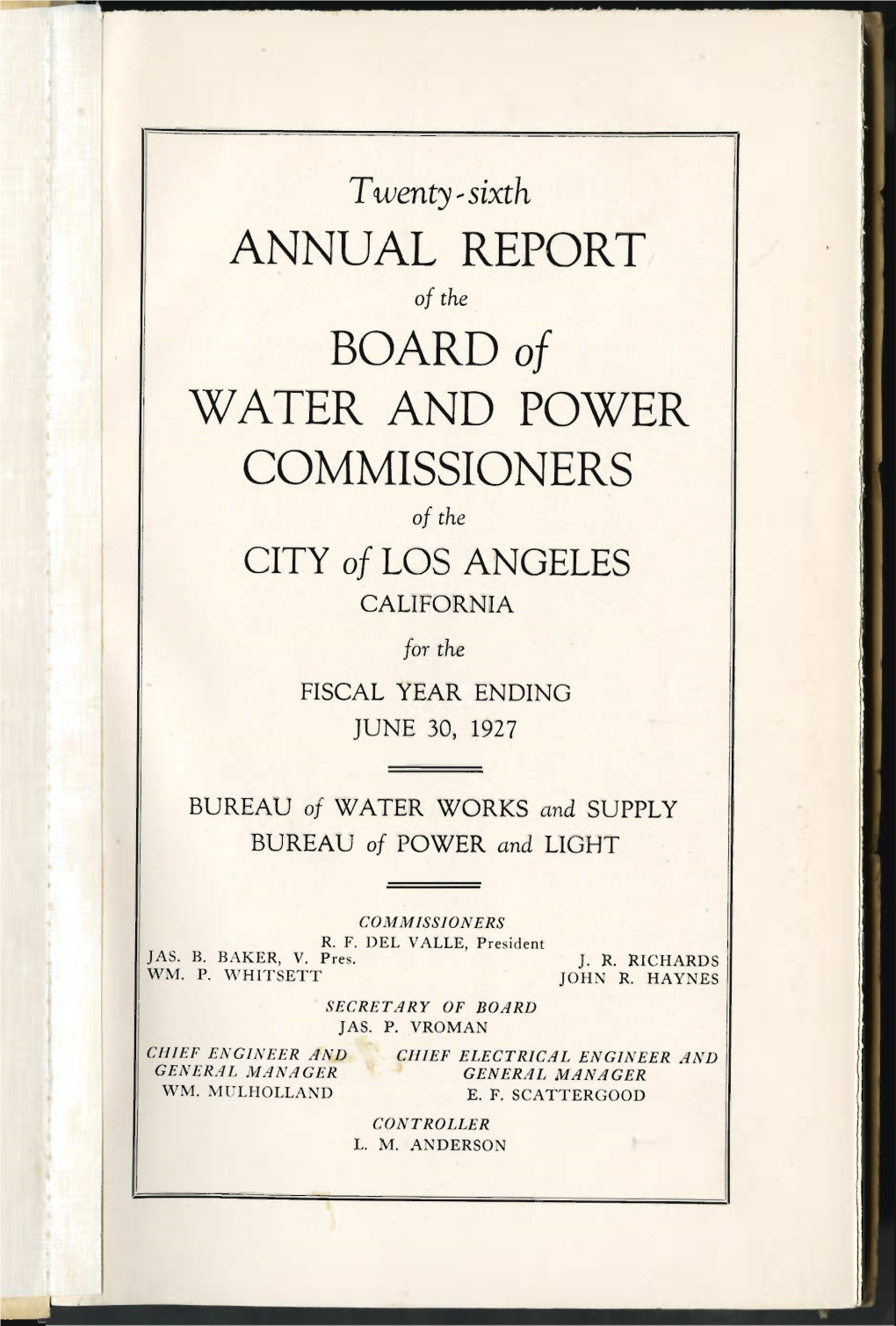 BOARD of WATER and POWER COMMISSIONERS ANNUAL