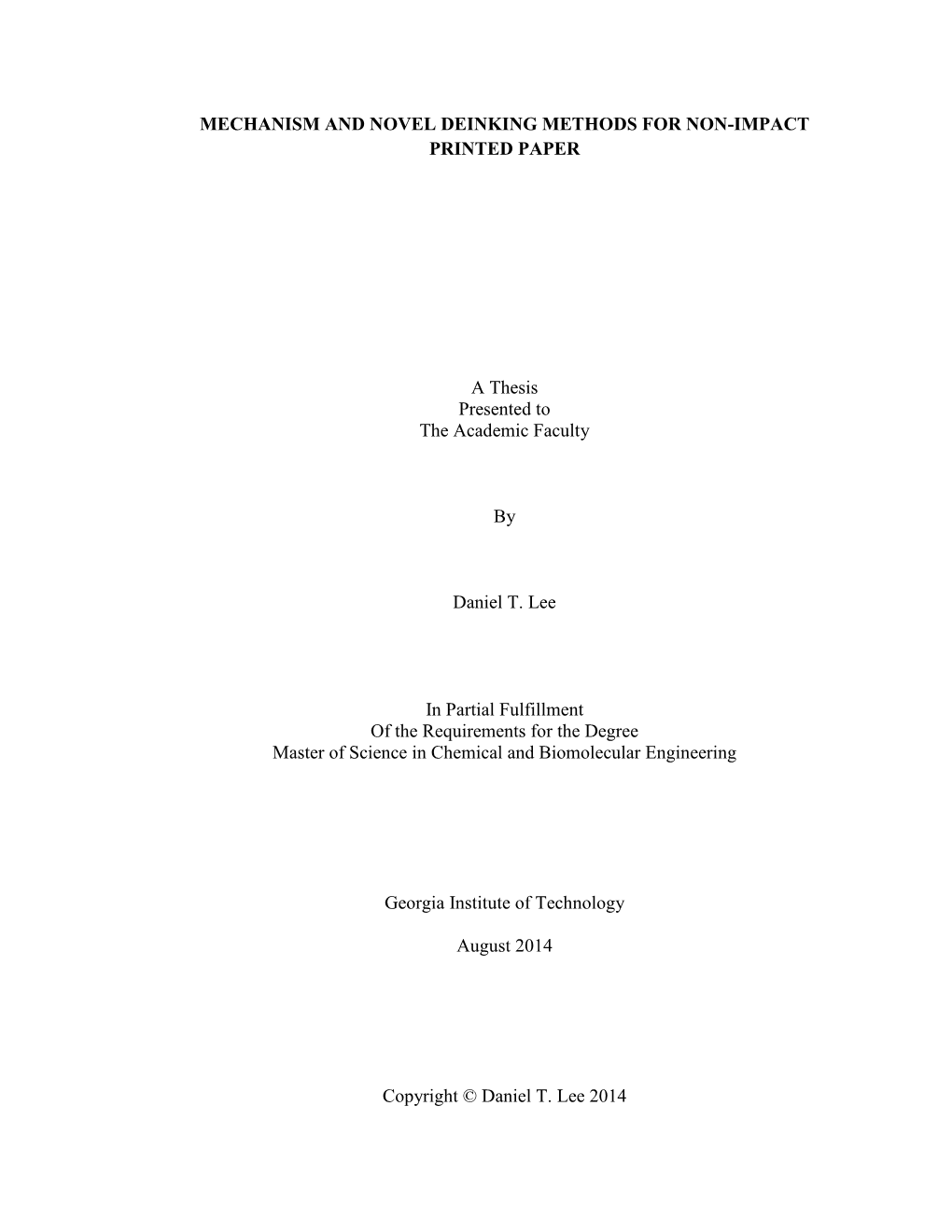 Mechanism and Novel Deinking Methods for Non-Impact Printed Paper