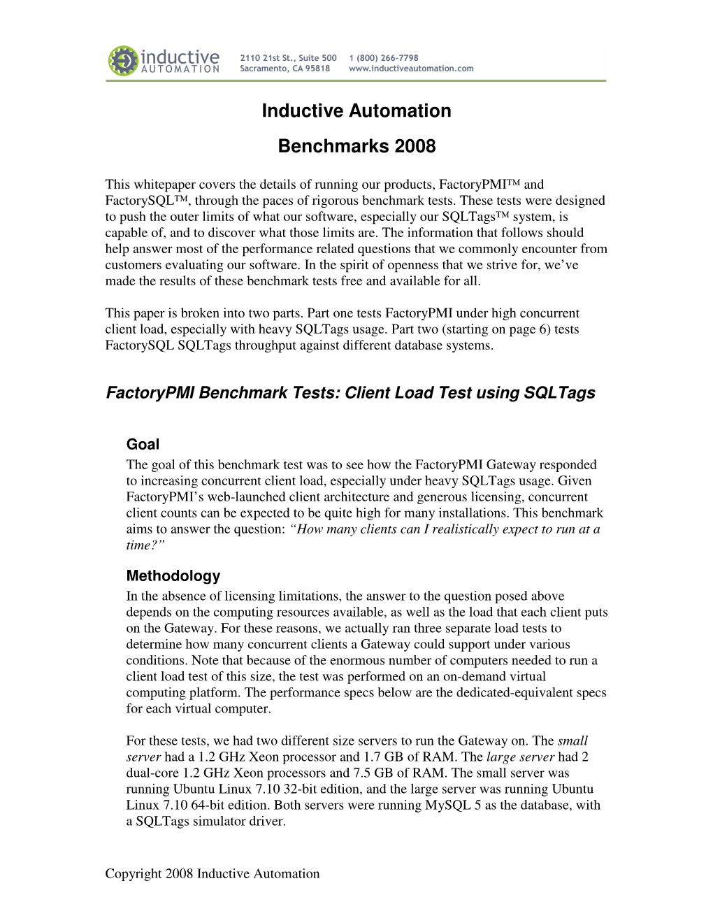 Inductive Automation Benchmarks 2008