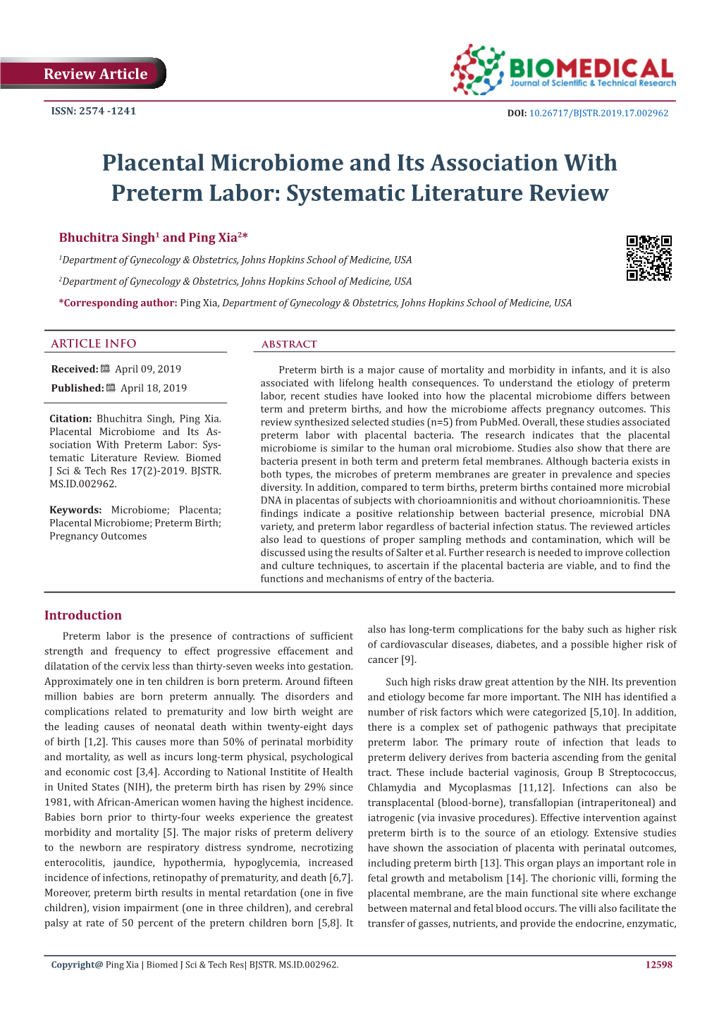 Placental Microbiome and Its Association with Preterm Labor: Systematic Literature Review