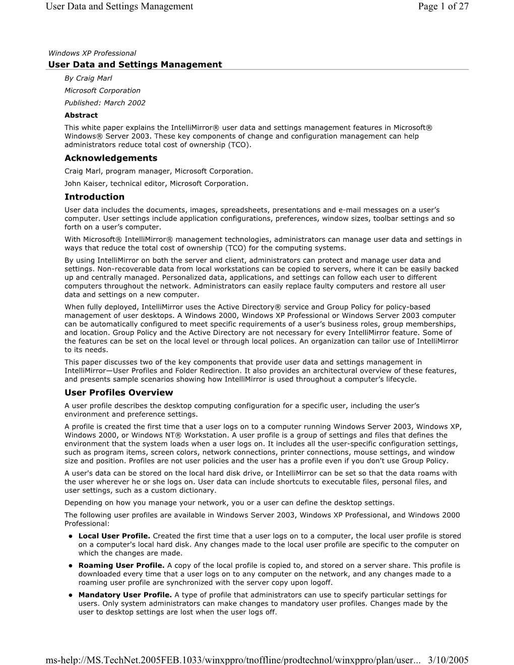 User Data and Settings Management Page 1 of 27