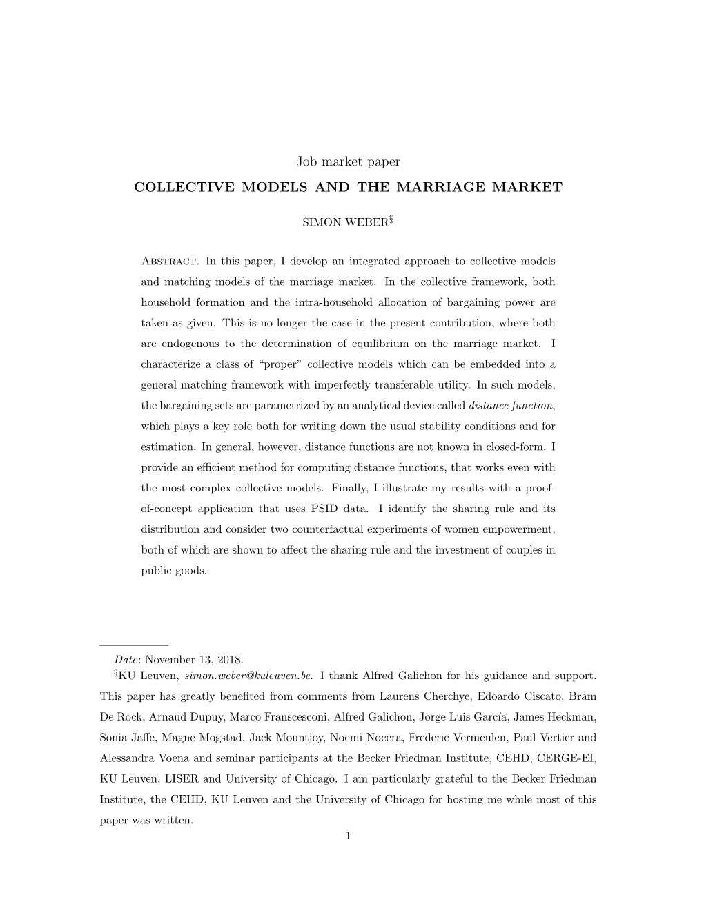 Job Market Paper COLLECTIVE MODELS and the MARRIAGE MARKET