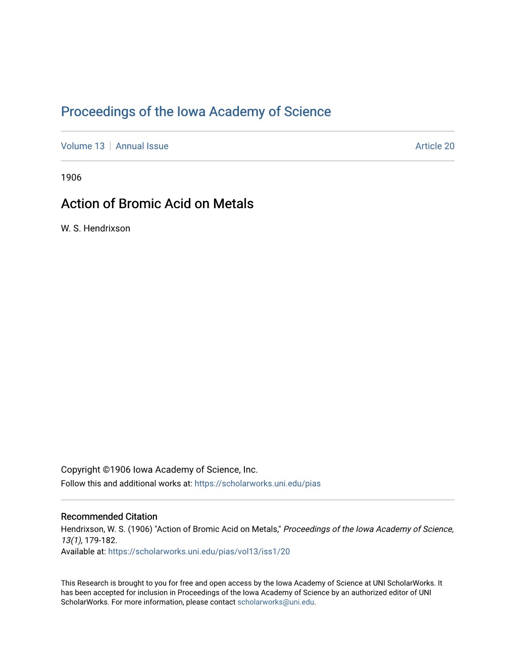 Action of Bromic Acid on Metals