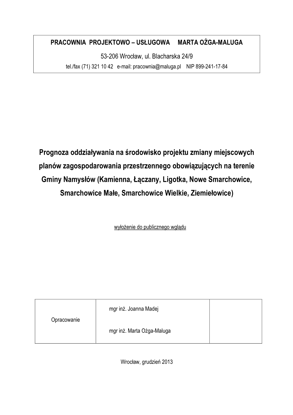 Prognoza Oddziaływania Na Środowisko Projektu Zmiany