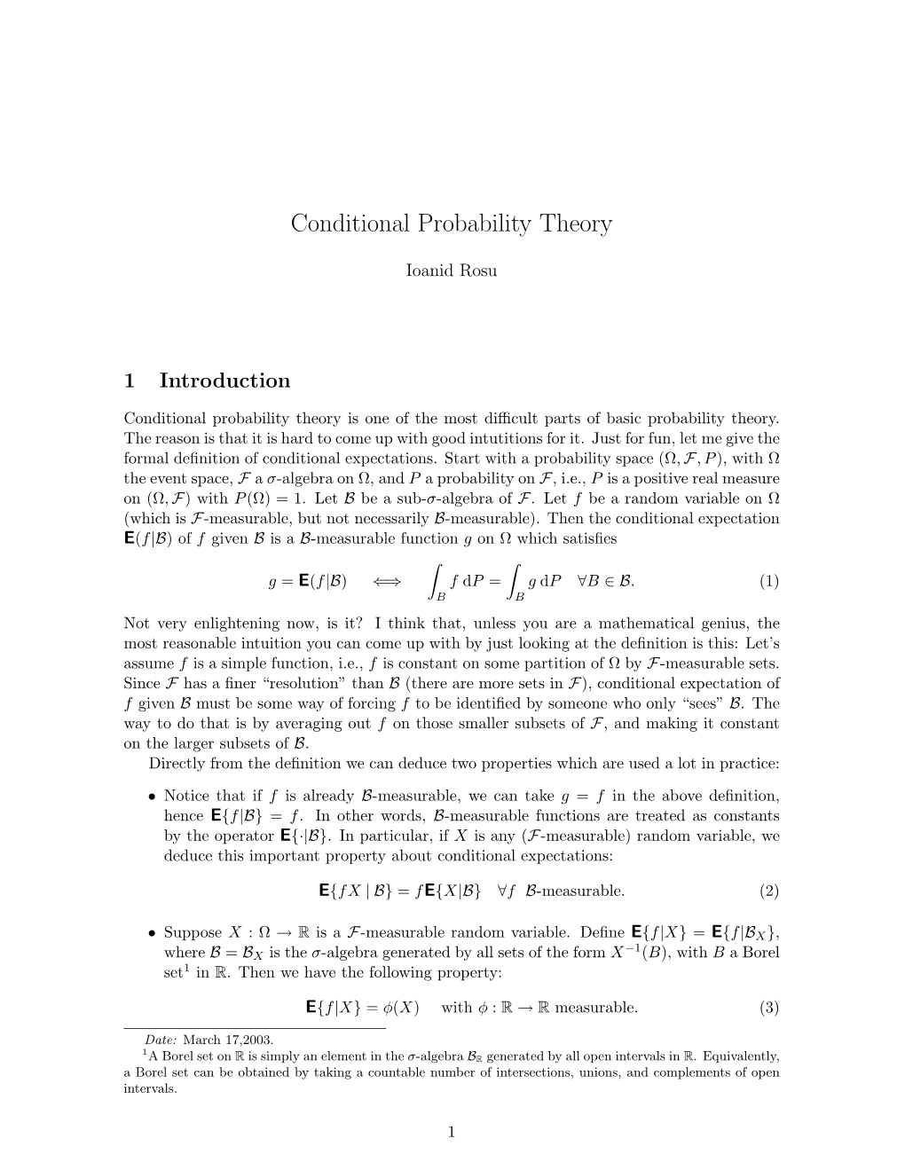 Conditional Probability Theory