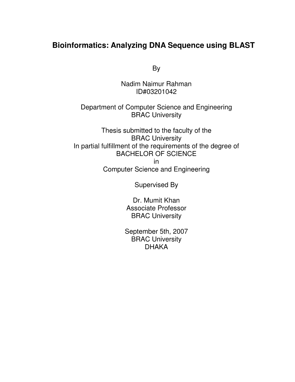 Bioinformatics: Analyzing DNA Sequence Using BLAST