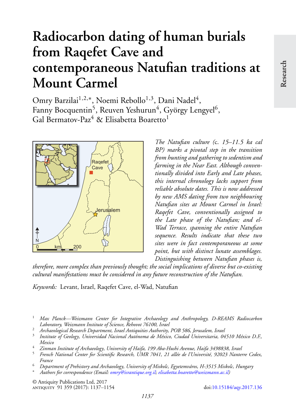 Radiocarbon Dating of Human Burials from Raqefet Cave And